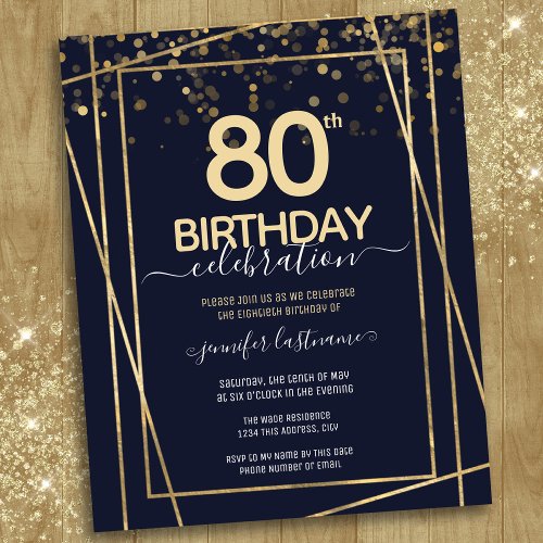 Gold 80th Birthday Party Budget Invitation