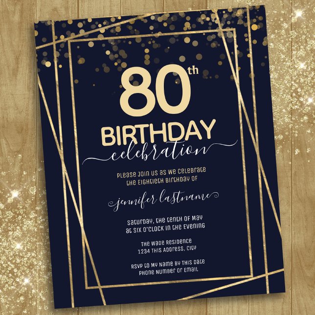 Gold 80th Birthday Party Budget Invitation (Creator Uploaded)