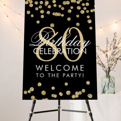 Gold 80th Birthday Party Glitter Confetti Black  Foam Board