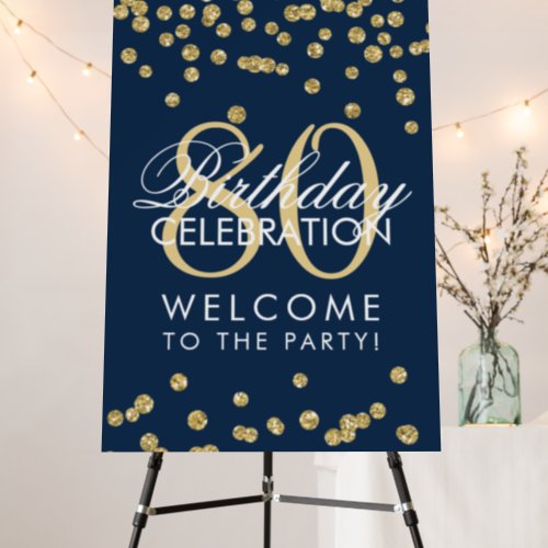 Gold 80th Birthday Party Glitter Confetti Navy  Foam Board