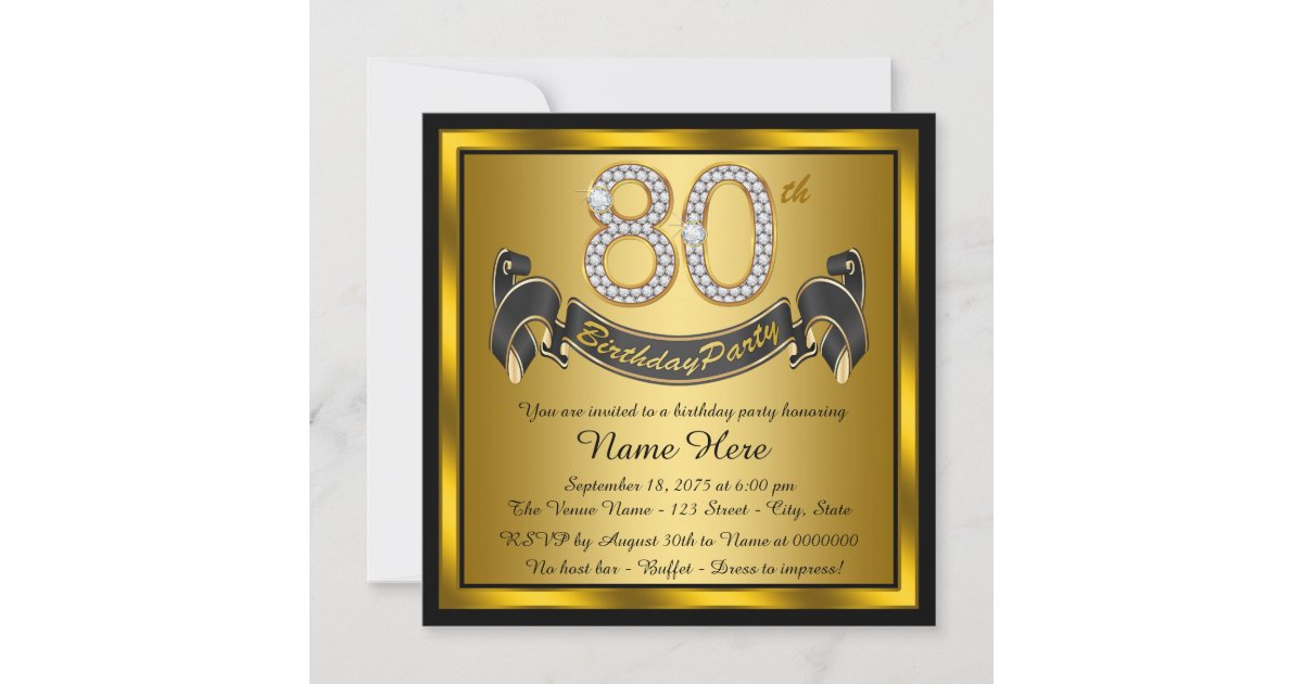 Gold 80th Birthday Party Invitation | Zazzle