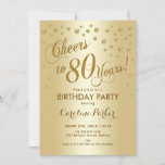 Gold 80th Birthday Party Invitation<br><div class="desc">80th Birthday Party Invitation for men or women. Elegant invite card with faux glitter gold and gold foil effect. Features stylish script font and confetti. Cheers to 80 Years!</div>