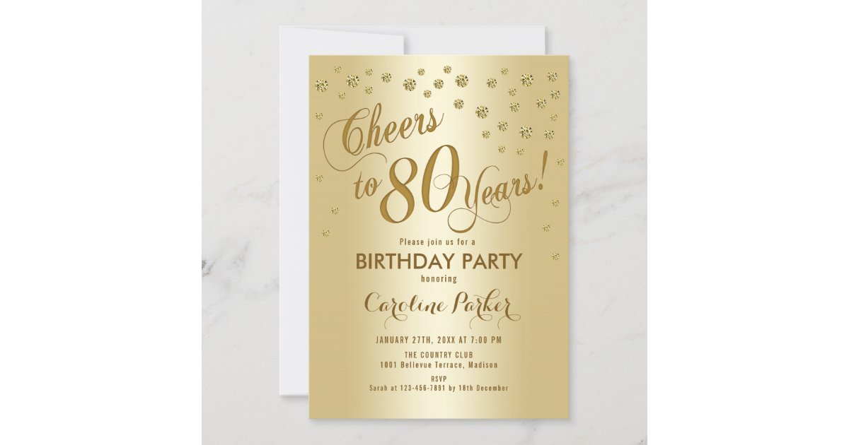 Gold 80th Birthday Party Invitation | Zazzle