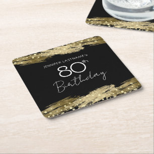 Gold 80th Birthday Party Square Paper Coaster