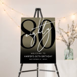 Gold 80th Birthday Party Welcome Sign<br><div class="desc">Modern Black and White 80th Birthday Welcome Sign. Celebrate eighty years in style with this bold and contemporary sign featuring a large black “80” with a handwritten script-style white “Eighty” at the top for a sleek, minimalist look. At the bottom, the sign reads “Welcome To [Name]’s 80th Birthday” along with...</div>