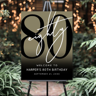 Gold 80th Birthday Party Welcome Sign