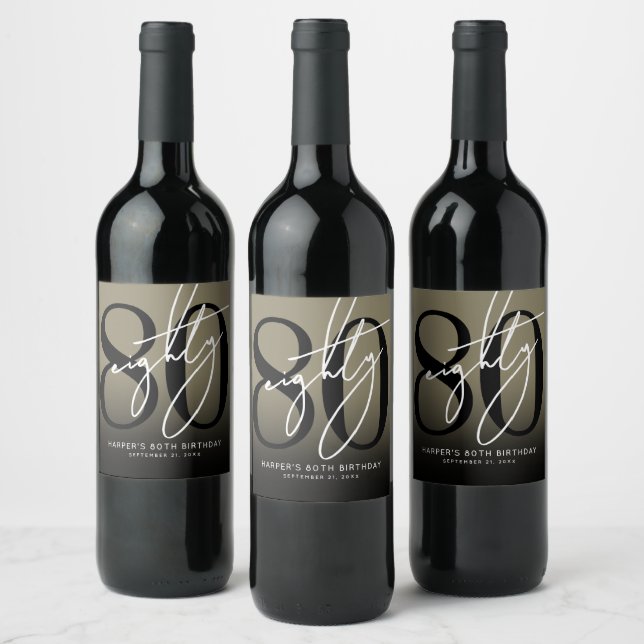 Gold 80th Birthday Party Wine Label (Bottles)