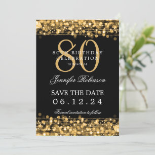 Gold 80th Birthday Save the Date w/ Details Invitation