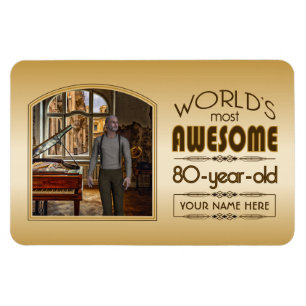Gold 80th Birthday World’s Best Custom Photo Fra Magnet
