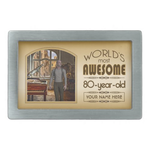 Gold 80th Birthday Worlds Best Custom Photo Frame Belt Buckle