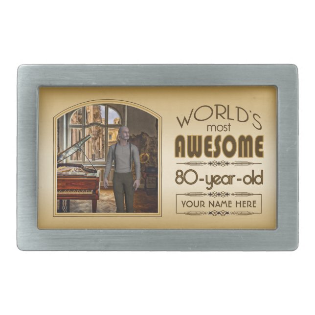 Gold 80th Birthday World’s Best Custom Photo Frame Belt Buckle (Front)