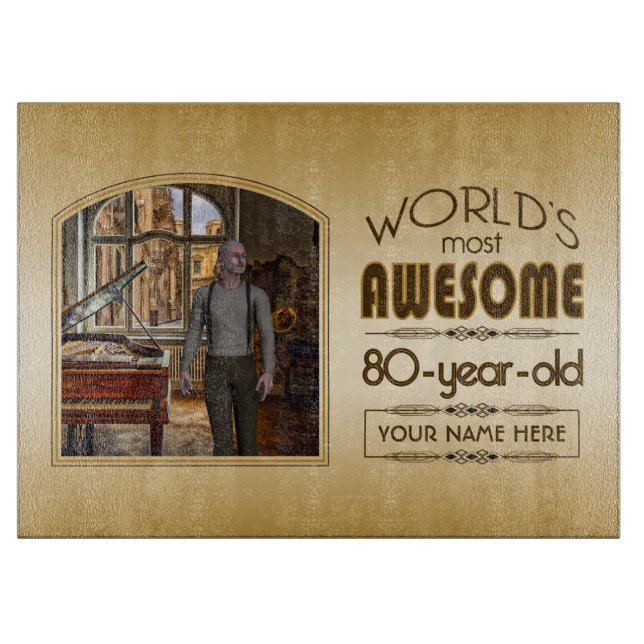 Gold 80th Birthday World’s Best Custom Photo Frame Cutting Board (Front)