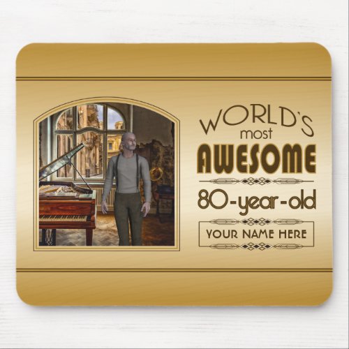 Gold 80th Birthday Worlds Best Custom Photo Frame Mouse Pad