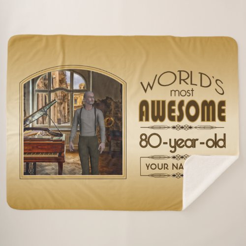 Gold 80th Birthday Worlds Best Custom Photo Frame Sherpa Blanket