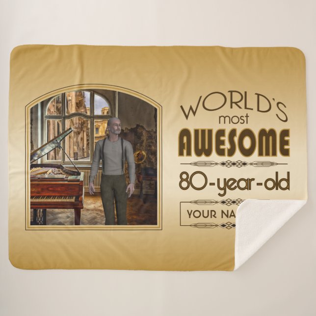 Gold 80th Birthday World’s Best Custom Photo Frame Sherpa Blanket (Front (Horizontal))
