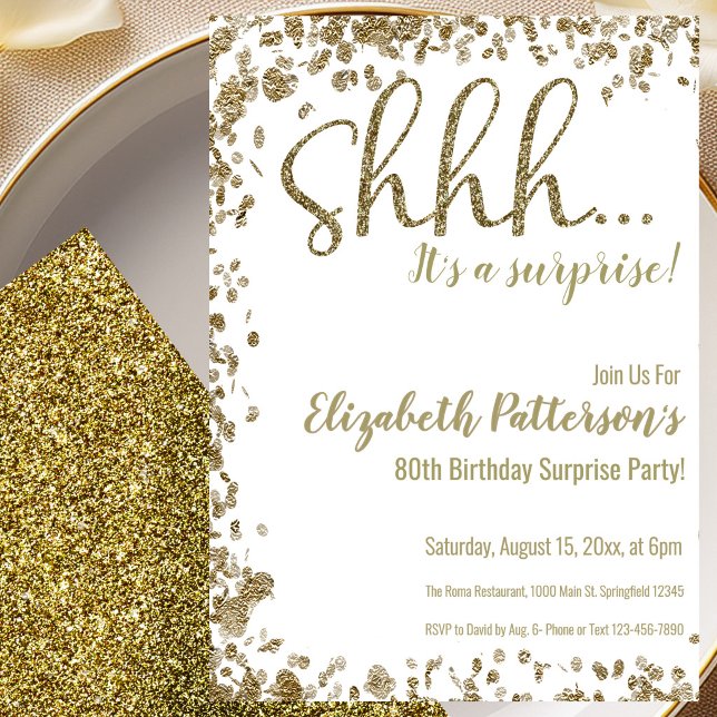 Gold 80th Surprise Birthday Party Invitation (Creator Uploaded)