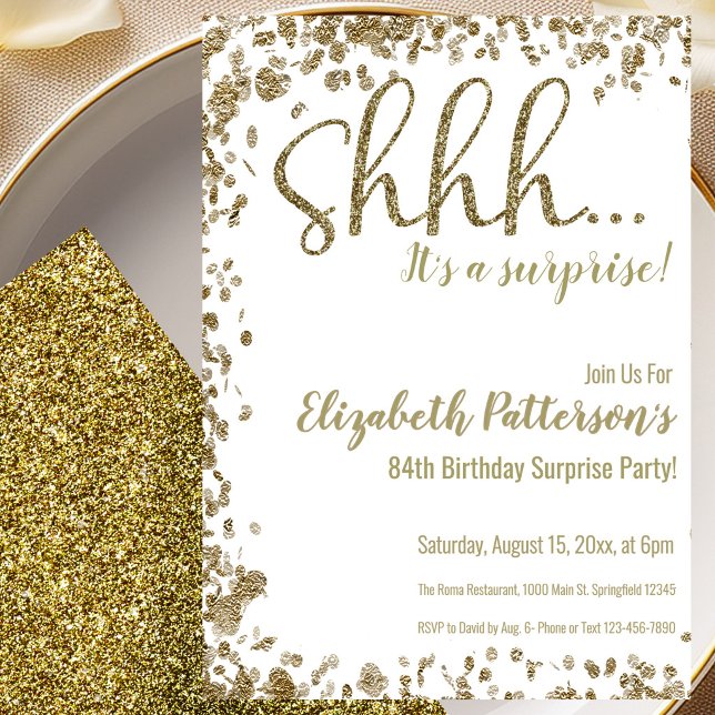 Gold 84th Surprise Birthday Party Invitation (Creator Uploaded)
