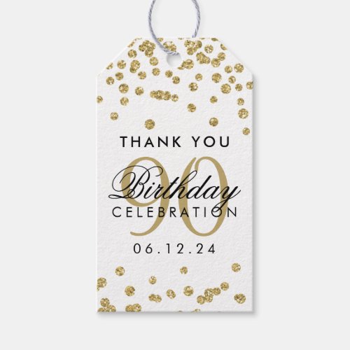 Gold 90 Birthday Thank You Glitter Gift Tags