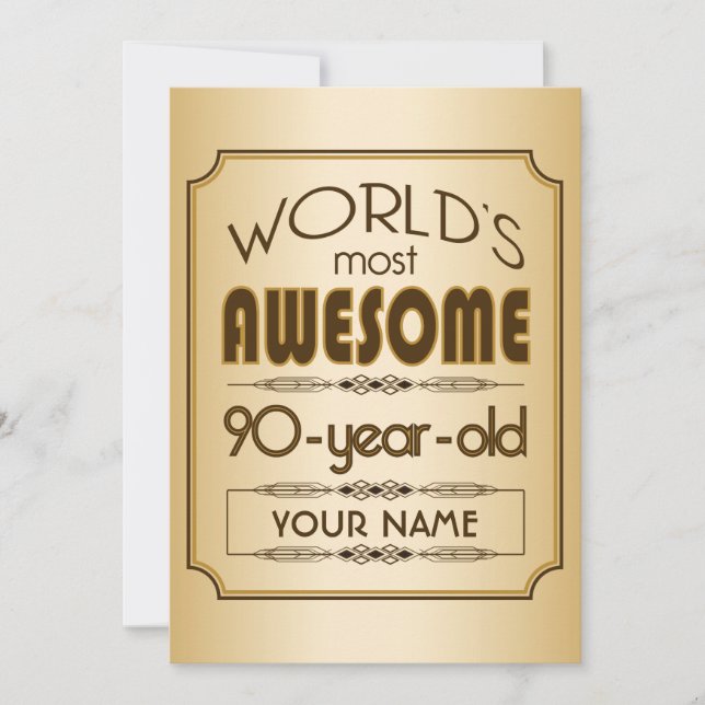 Gold 90th Birthday Celebration World Best Fabulous Invitation (Front)