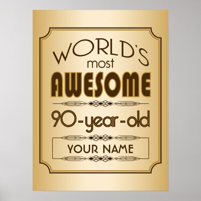 Gold 90th Birthday Celebration World Best Fabulous Poster (Front)