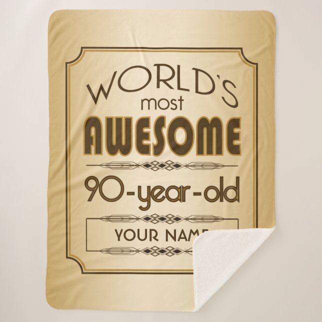 Gold 90th Birthday Celebration World Best Fabulous Sherpa Blanket (Front)
