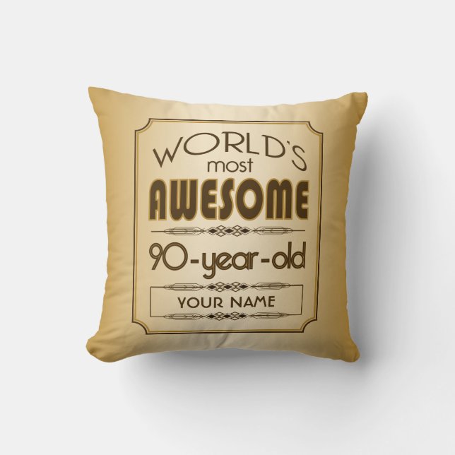 Gold 90th Birthday Celebration World Best Fabulous Throw Pillow (Front)