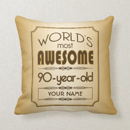 Gold 90th Birthday Celebration World Best Fabulous Throw Pillow