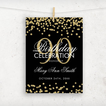 Gold 90th Birthday Glitter Confetti Black Poster by Rewards4life at Zazzle