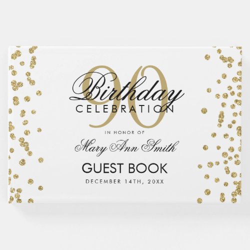 Gold 90th Birthday Glitter Confetti Guest Book