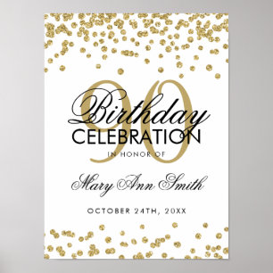 Gold 90th Birthday Glitter Confetti Poster