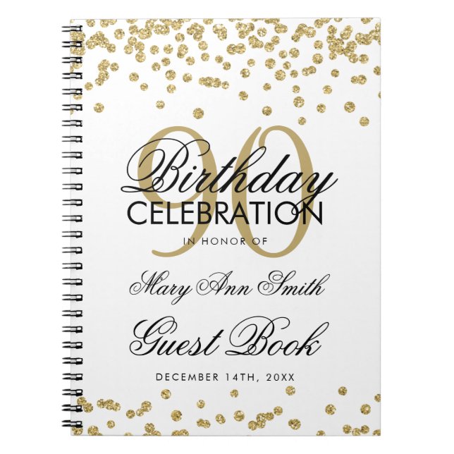 Gold 90th Birthday Guest Book Confetti (Front)