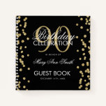 Gold 90th Birthday Guestbook Confetti Black Notebook