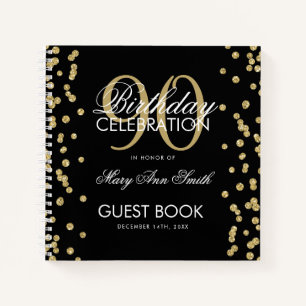 Gold 90th Birthday Guestbook Confetti Black Notebook
