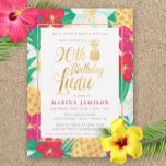 Gold 90th Birthday Luau Party Invitations<br><div class="desc">Tropical gold 90th birthday luau invitations with fun,  pretty tropical flowers and pineapples,  with gold accents. Perfect for a luau themed birthday bash!</div>
