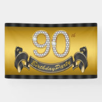 Gold 90th Birthday Party Banner