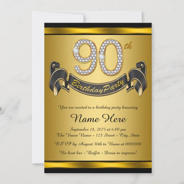 Gold 90th Birthday Party Invitation (Front)