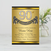 Gold 90th Birthday Party Invitation (Standing Front)