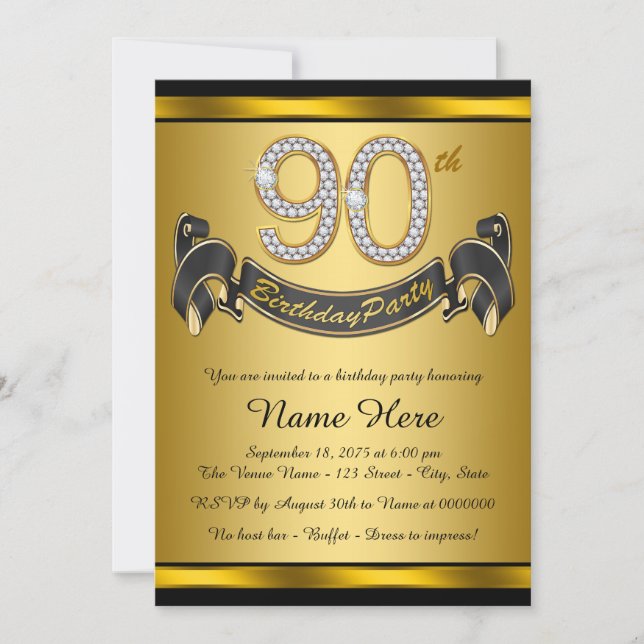 Gold 90th Birthday Party Invitation (Front)