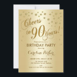 Gold 90th Birthday Party Invitation<br><div class="desc">90th Birthday Party Invitation for women or men. Elegant design with faux glitter gold foil. Features script font and confetti. Cheers to 90 Years! Perfect for a stylish milestone bday celebration.</div>