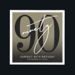 Gold 90th Birthday Party Napkins<br><div class="desc">Modern Black and White 90th Birthday Cocktail Napkin. Celebrate ninety years in style with this bold and modern napkin design featuring a large black “90” that takes up most of the space, with a handwritten script-style white “Ninety” layered over it for a sleek, contemporary look. At the bottom, there’s room...</div>