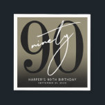 Gold 90th Birthday Party Napkins<br><div class="desc">Modern Black and White 90th Birthday Cocktail Napkin. Celebrate ninety years in style with this bold and modern napkin design featuring a large black “90” that takes up most of the space, with a handwritten script-style white “Ninety” layered over it for a sleek, contemporary look. At the bottom, there’s room...</div>