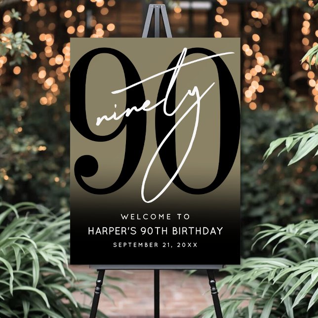 Gold 90th Birthday Party Welcome Sign (Gold 90th Birthday Party Welcome Sign)