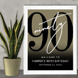 Gold 90th Birthday Party Welcome Sign<br><div class="desc">Modern Black and White 90th Birthday Welcome Sign. Celebrate ninety years in style with this bold and contemporary sign featuring a large black “90” with a handwritten script-style white “Ninety” at the top for a sleek, minimalist look. At the bottom, the sign reads “Welcome To [Name]’s 90th Birthday” along with...</div>