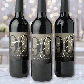 Gold 90th Birthday Party Wine Label