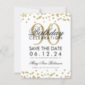Gold 90th Birthday Save Date Confetti Invitation (Front)