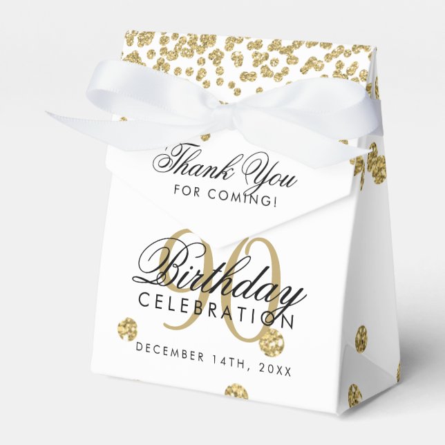 Gold 90th Birthday Thank You Confetti Favor Boxes (Front Side)