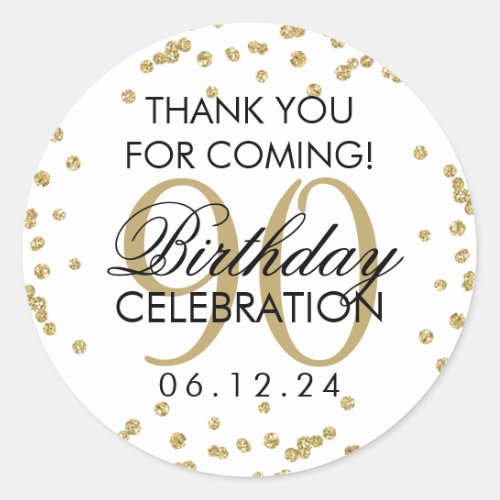 Gold 90th Birthday Thank You Glitter Classic Round Sticker