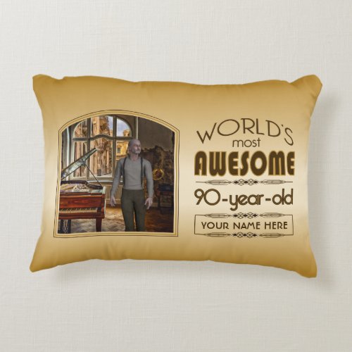 Gold 90th Birthday Worlds Best Custom Photo Frame Accent Pillow