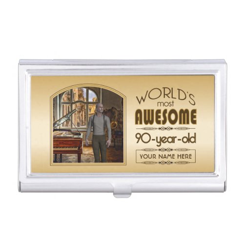 Gold 90th Birthday Worldâs Best Custom Photo Frame Business Card Case