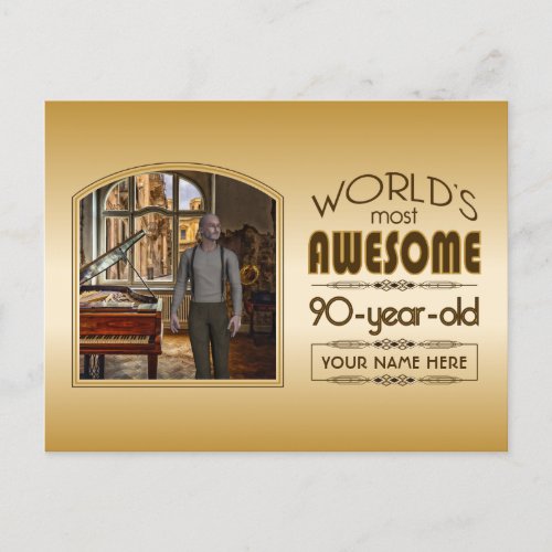 Gold 90th Birthday Worldâs Best Custom Photo Frame Invitation Postcard